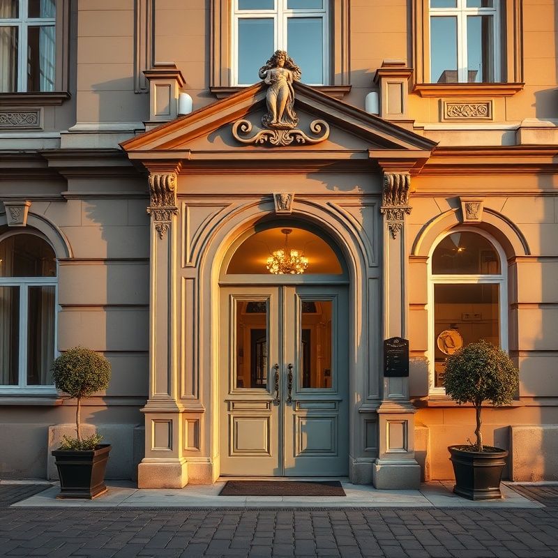 Vstup do kanceláře na Horním náměstí v Olomouci ve zlatém světle